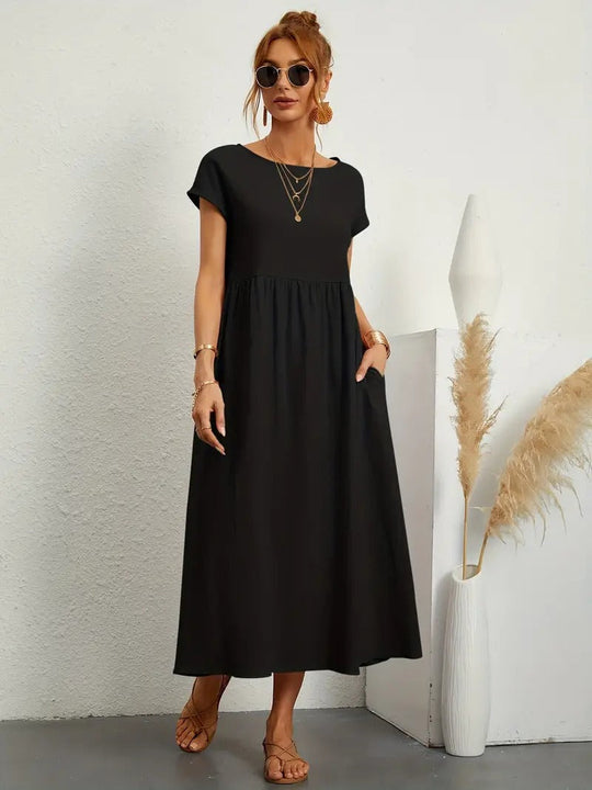 EB | Raffinierte Leinen Sommerkleid mit Praktischen Taschen