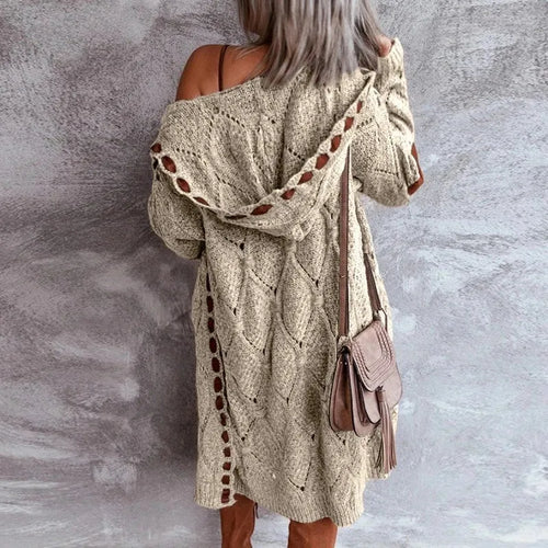EB | Eleganter Strickpullover mit Kapuze Im Weinlese Stil