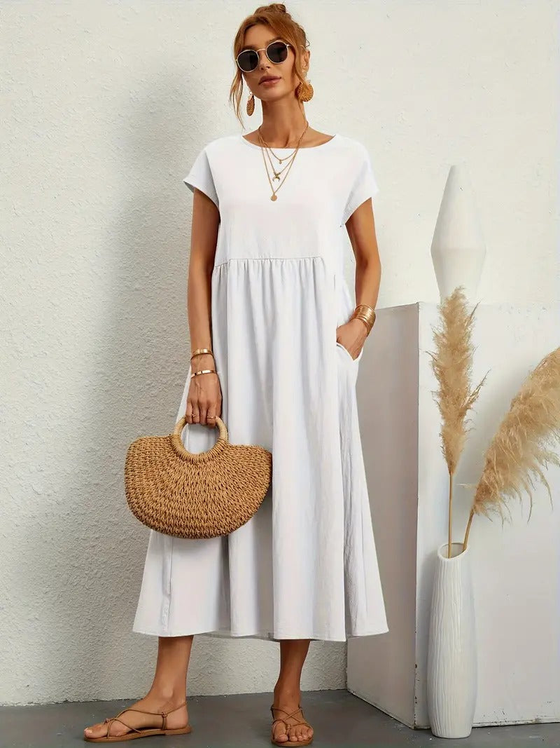 EB | Raffinierte Leinen Sommerkleid mit Praktischen Taschen
