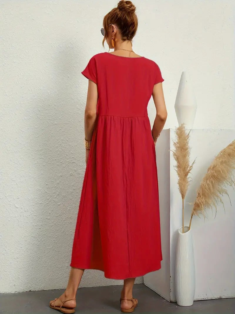 EB | Raffinierte Leinen Sommerkleid mit Praktischen Taschen