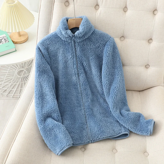 EB | Fleecejacke Weiches Korallenfleece Lockere Passform Wendbar Hochgeschlossen