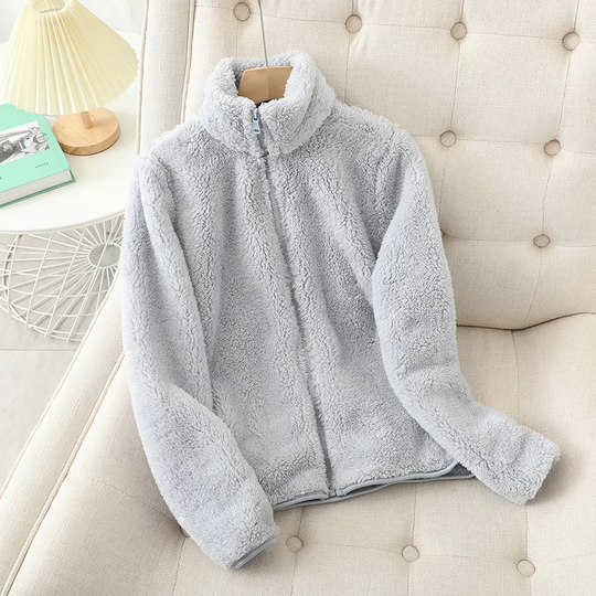 EB | Weiche Damen Teddyjacke mit Reißverschluss und Hohem Kragen