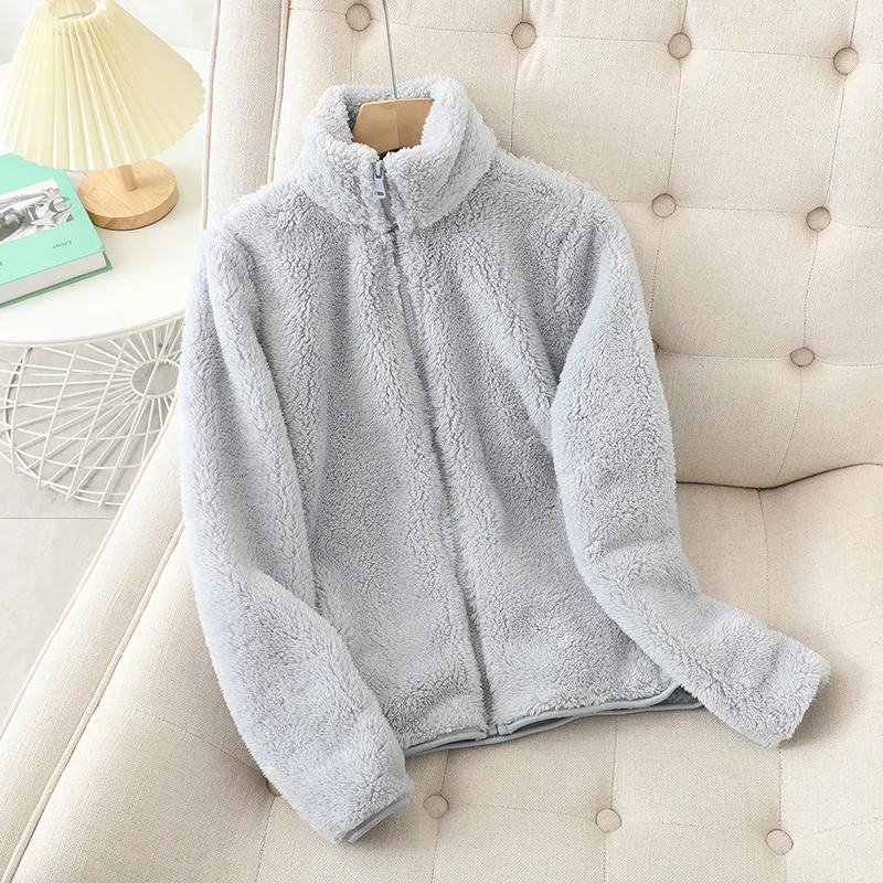 EB | Fleecejacke Weiches Korallenfleece Lockere Passform Wendbar Hochgeschlossen