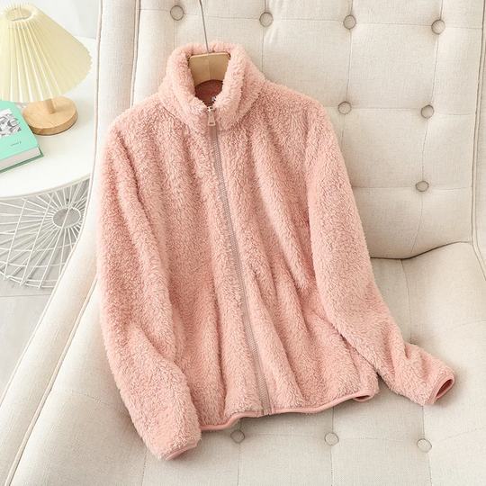 EB | Weiche Damen Teddyjacke mit Reißverschluss und Hohem Kragen