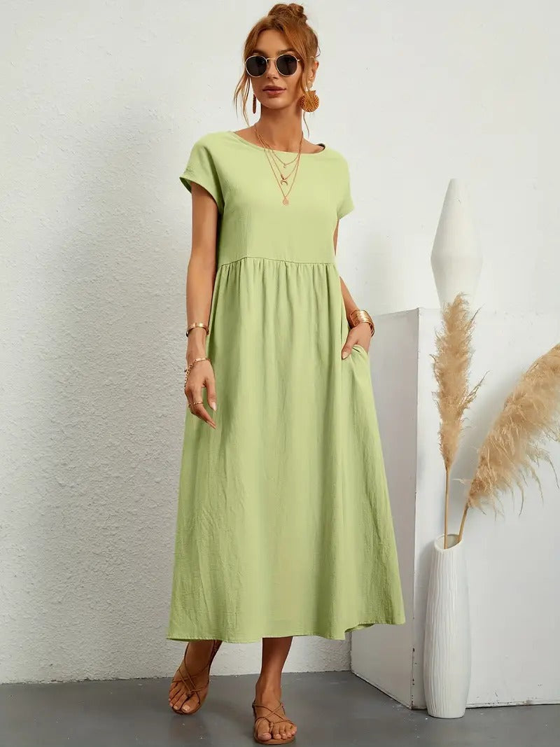 EB | Raffinierte Leinen Sommerkleid mit Praktischen Taschen