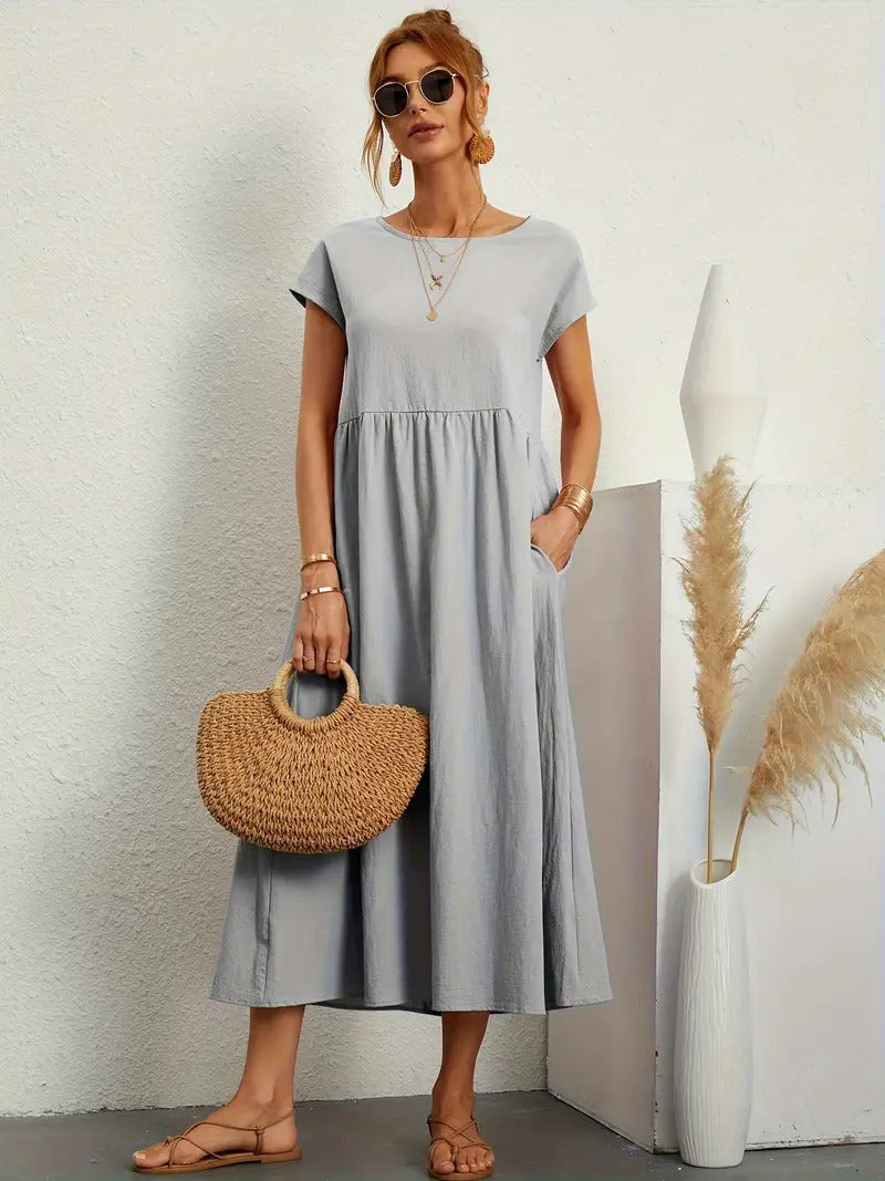EB | Raffinierte Leinen Sommerkleid mit Praktischen Taschen