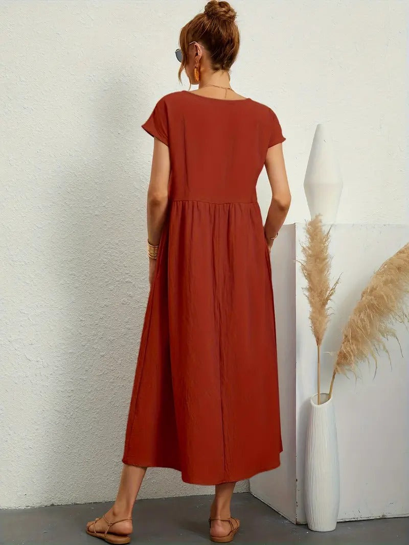 EB | Raffinierte Leinen Sommerkleid mit Praktischen Taschen