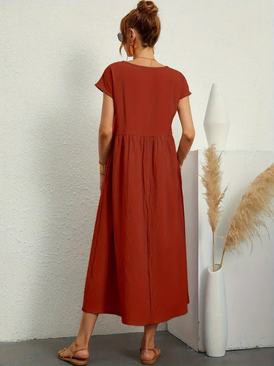 EB | Raffinierte Leinen Sommerkleid mit Praktischen Taschen
