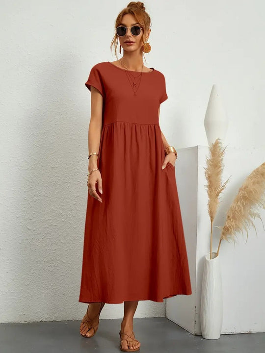 EB | Raffinierte Leinen Sommerkleid mit Praktischen Taschen