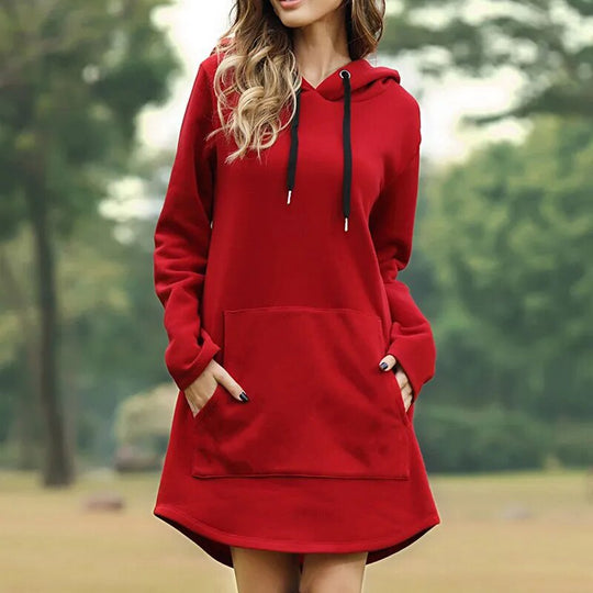 EB | Gemütliches Langes Sweatshirt-Kleid mit Kapuze