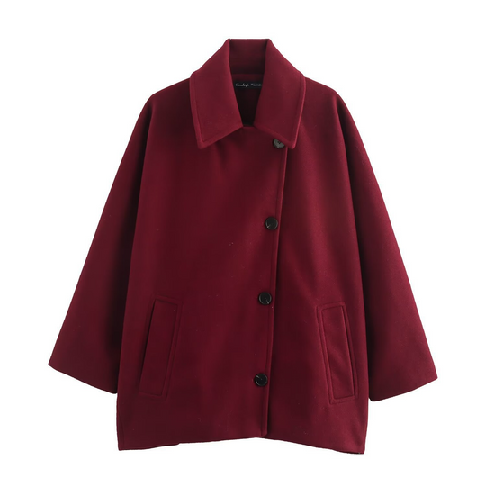 EB | Mantel Oversized Passform Woll-Look Fledermausärmel Knopfverschluss Eingeknickter Kragen