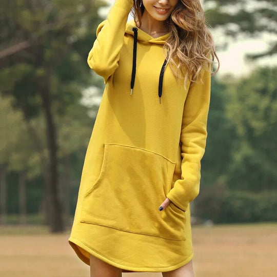 EB | Gemütliches Langes Sweatshirt-Kleid mit Kapuze