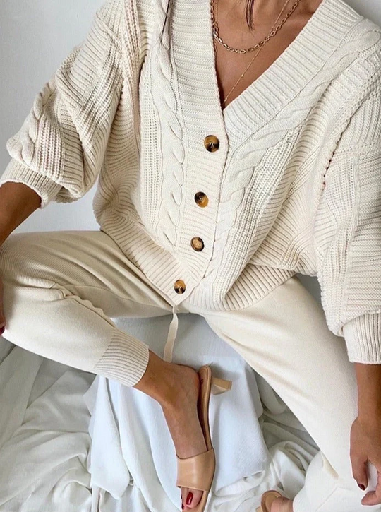 EB | Wollmix Damen Strickkleidung Satz mit Übergröße Cardigan
