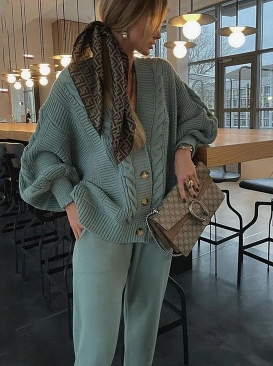 EB | Wollmix Damen Strickkleidung Satz mit Übergröße Cardigan