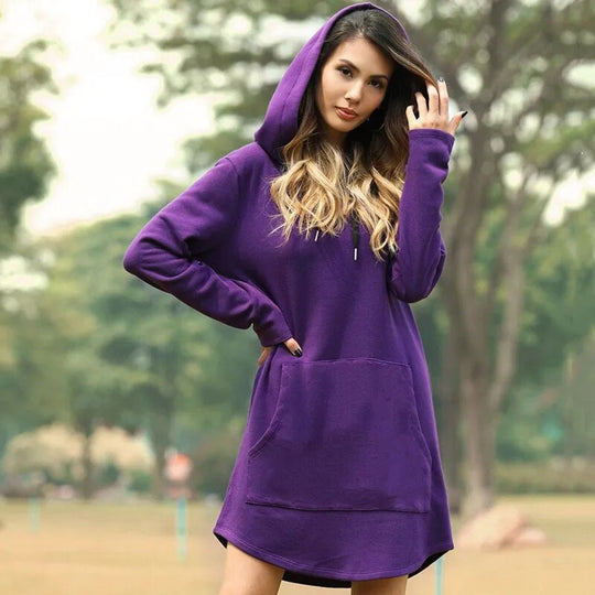 EB | Gemütliches Langes Sweatshirt-Kleid mit Kapuze