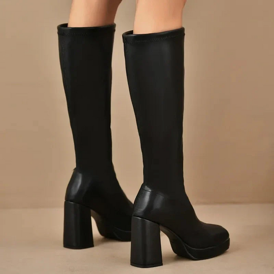 EB | Knöchelhigh Boots Stretch Fit Plattformsohle Blockabsatz Rechte Zehe