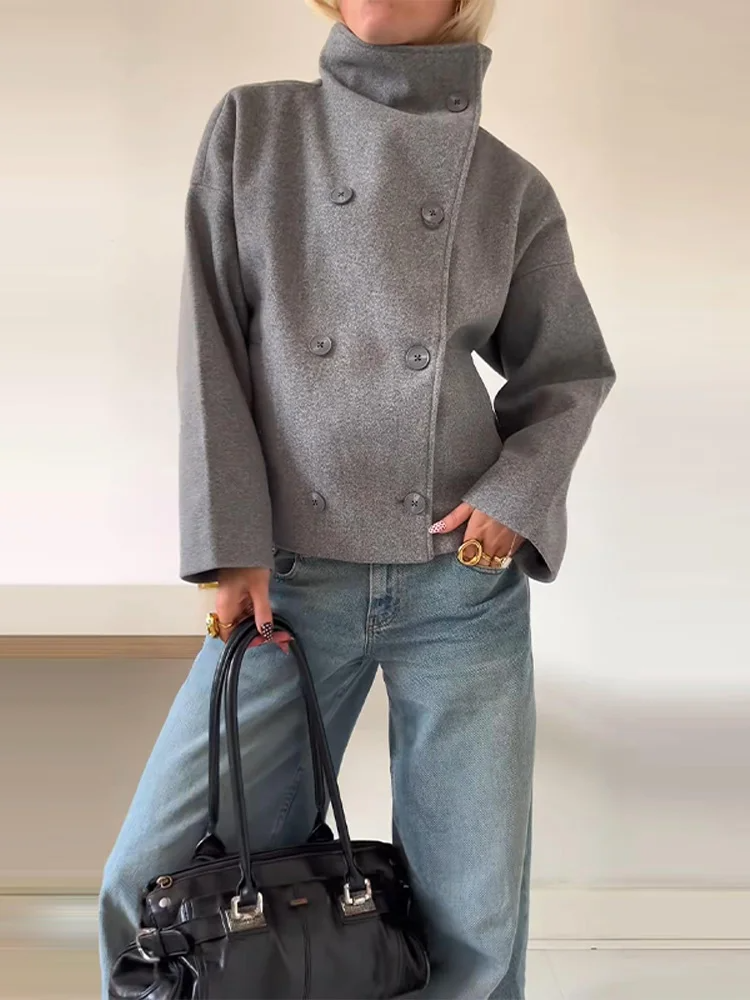 Damen Wollmischung Kurzmantel mit Oversized Fit & Stehkragen | EB