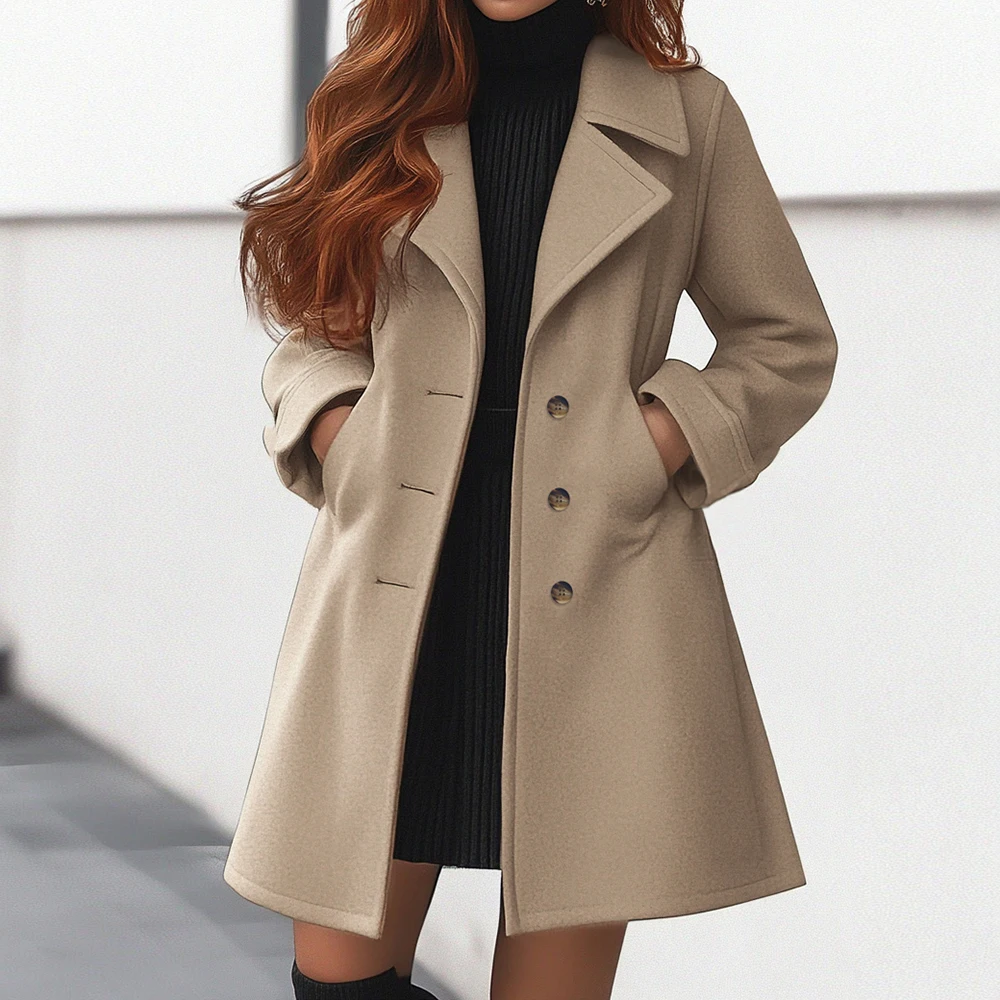 EB | Langmantel - Tailored Fit - Wolloptik - Einreihig - Reverskragen