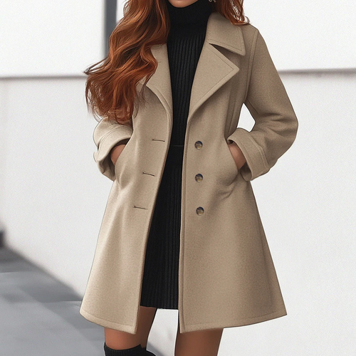 EB | Langmantel - Tailored Fit - Wolloptik - Einreihig - Reverskragen