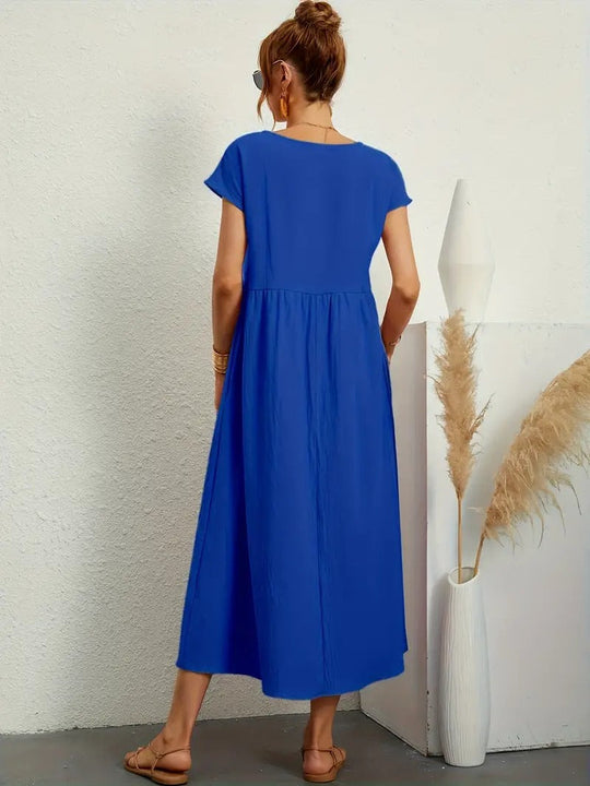 EB | Raffinierte Leinen Sommerkleid mit Praktischen Taschen