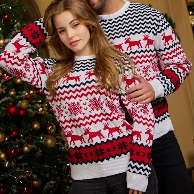 EB | Weihnachtspullover Baumwollmischung mit festlichem Druck - Unisex Winterpullover