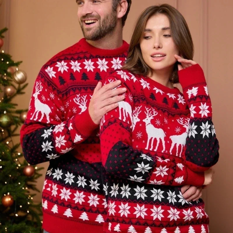 EB | Weihnachtspullover Baumwollmischung mit festlichem Druck - Unisex Winterpullover