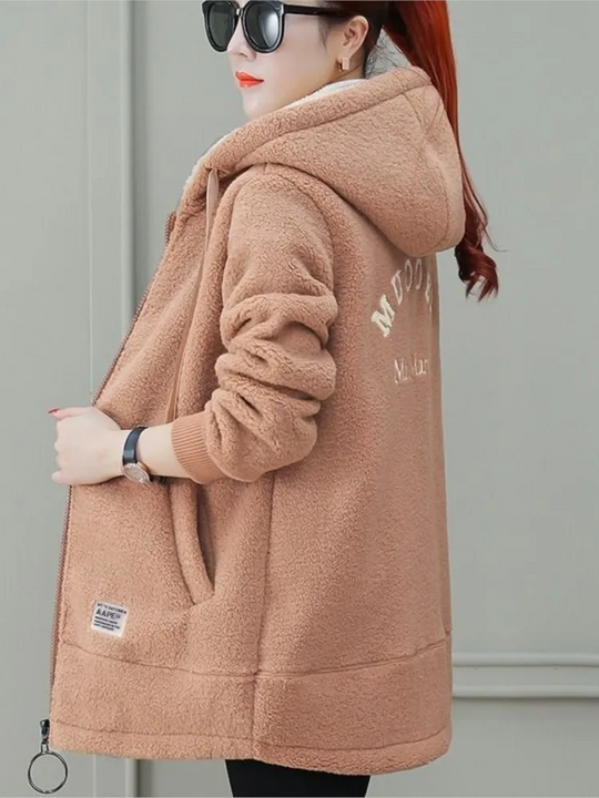 EB | Jacke - Mittellang mit Kapuze - Lockere Passform - Weicher Fleece - Reißverschluss
