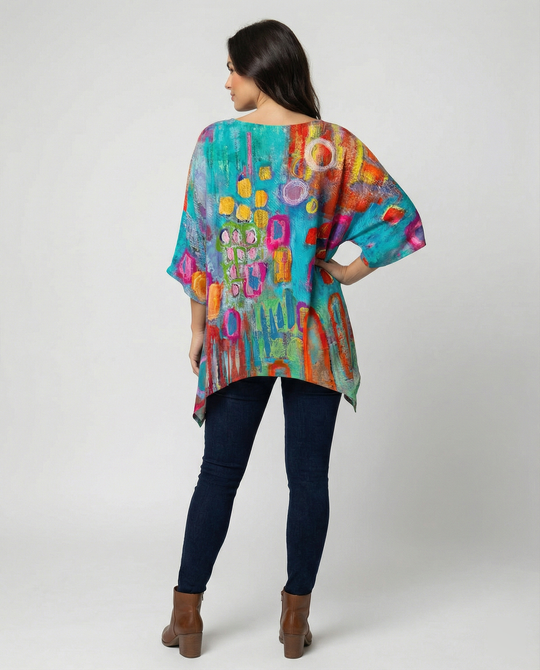 EB | Stylische Lose Bluse mit Farbigen Geometrischen Muster für Frauen