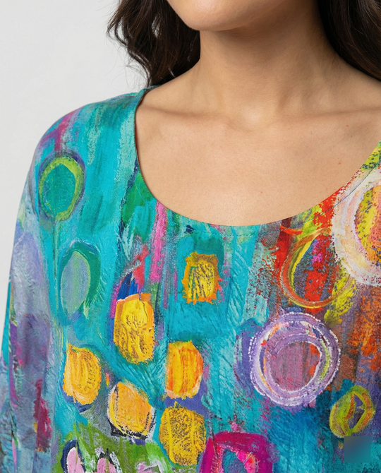 EB | Stylische Lose Bluse mit Farbigen Geometrischen Muster für Frauen