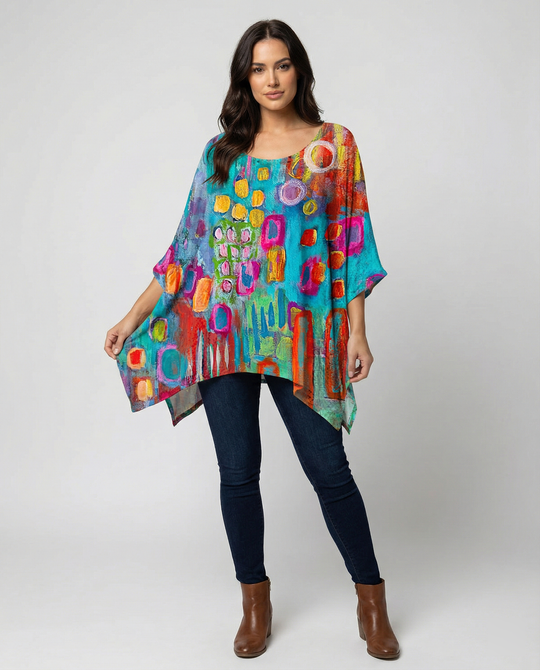 EB | Stylische Lose Bluse mit Farbigen Geometrischen Muster für Frauen