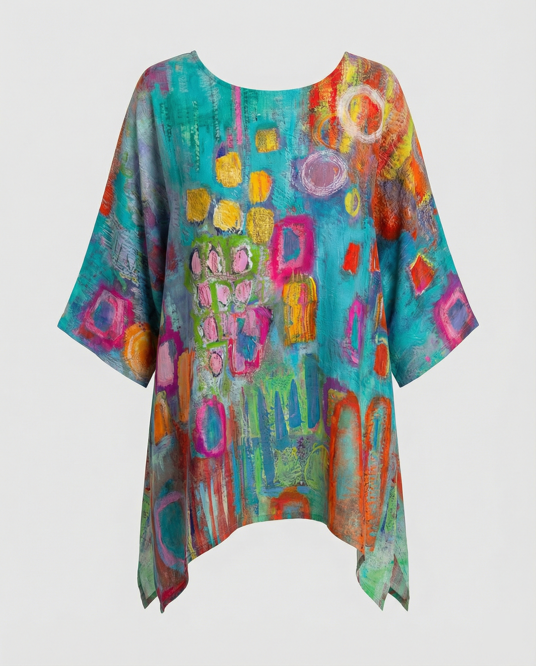 EB | Stylische Lose Bluse mit Farbigen Geometrischen Muster für Frauen
