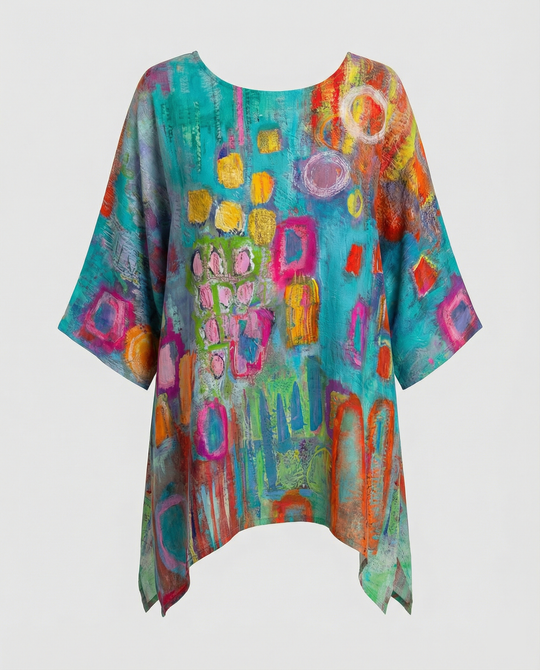 EB | Stylische Lose Bluse mit Farbigen Geometrischen Muster für Frauen
