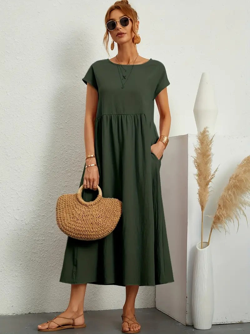 EB | Raffinierte Leinen Sommerkleid mit Praktischen Taschen