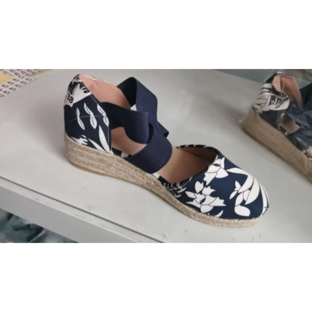 EB | Kreuzband Espadrilles mit Geflochtenem Seil und Keilsohle