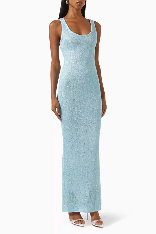 EB | Pailletten-Detail Maxikleid Hellblau