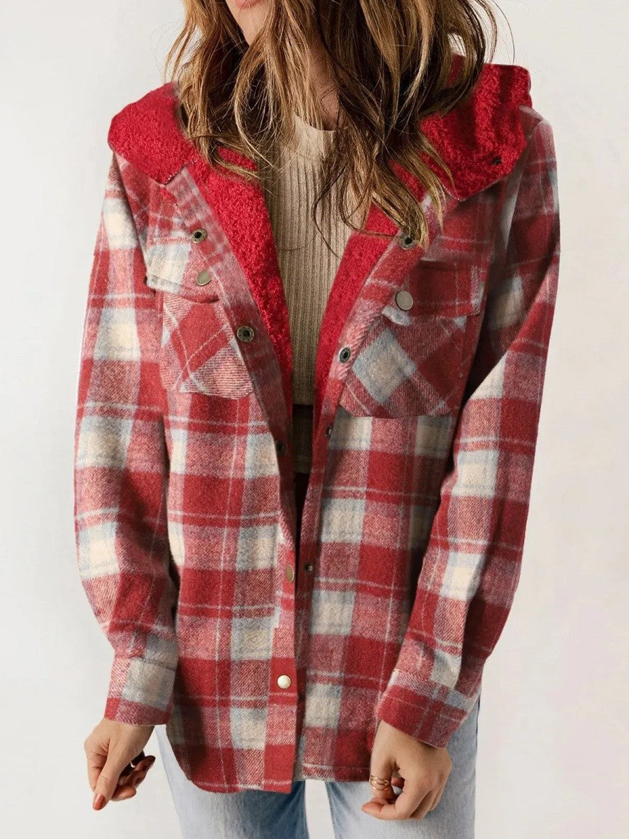 EB | Damen Kapuzen Flanelljacke mit Knopfleiste