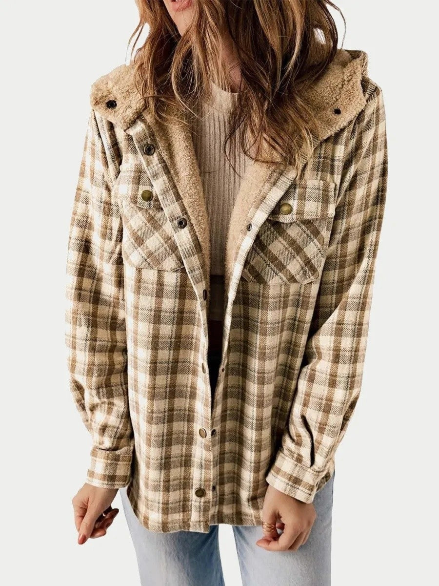 EB | Damen Kapuzen Flanelljacke mit Knopfleiste