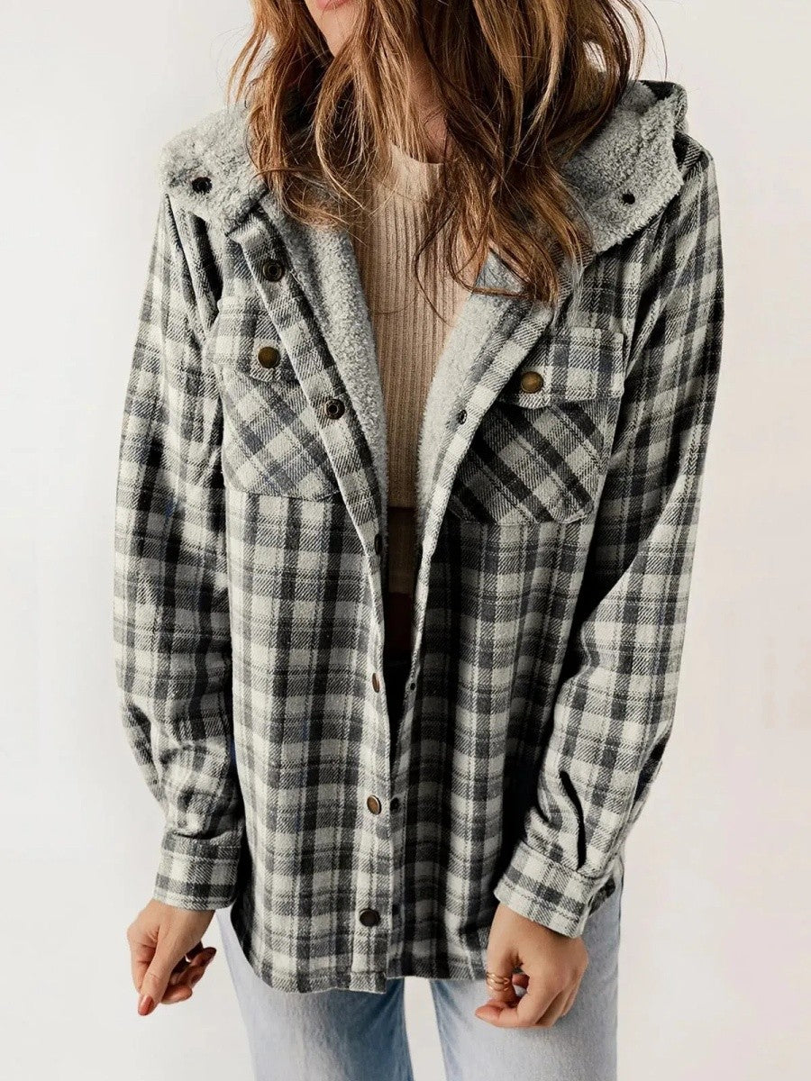 EB | Damen Kapuzen Flanelljacke mit Knopfleiste