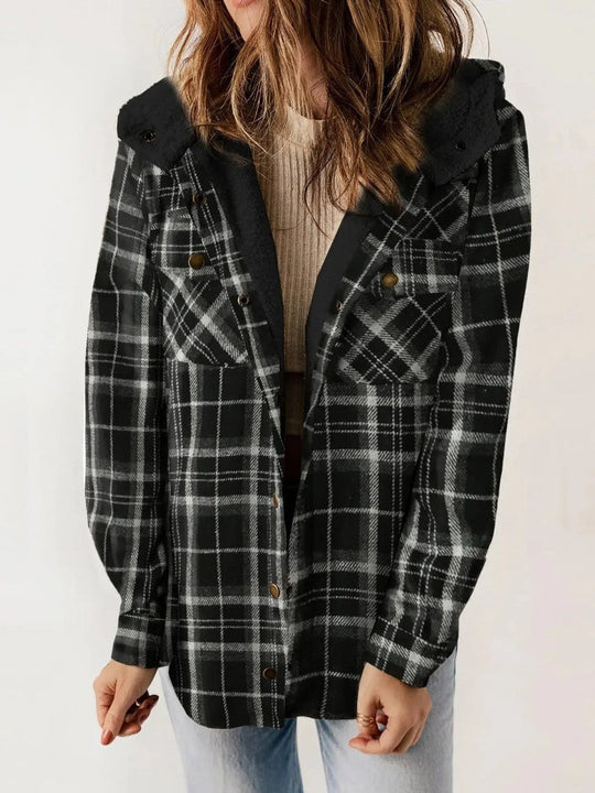 EB | Damen Kapuzen Flanelljacke mit Knopfleiste