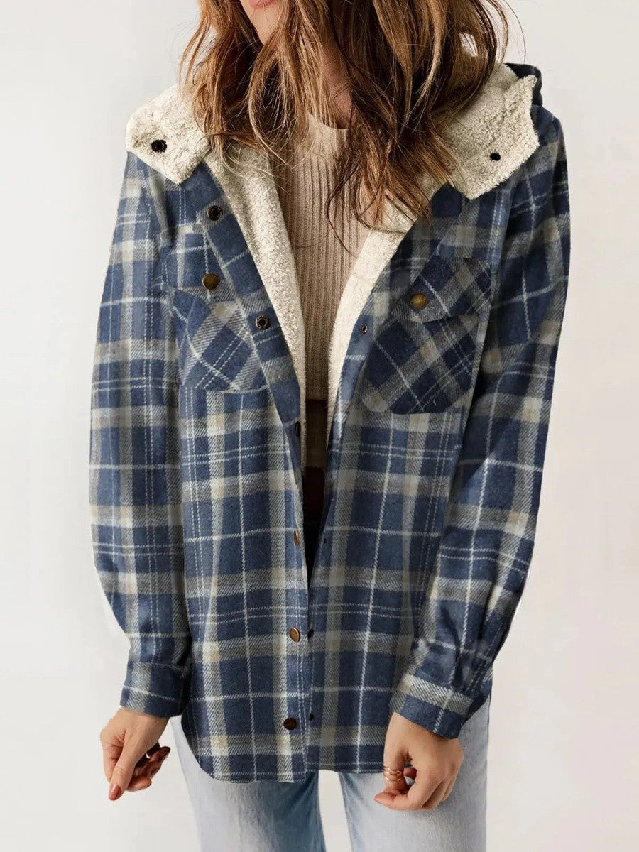 EB | Damen Kapuzen Flanelljacke mit Knopfleiste