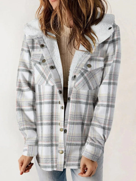 EB | Damen Kapuzen Flanelljacke mit Knopfleiste