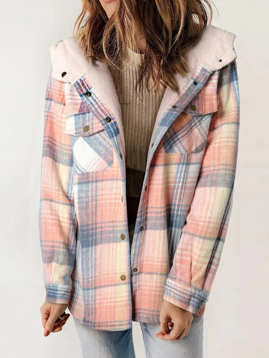 EB | Damen Kapuzen Flanelljacke mit Knopfleiste
