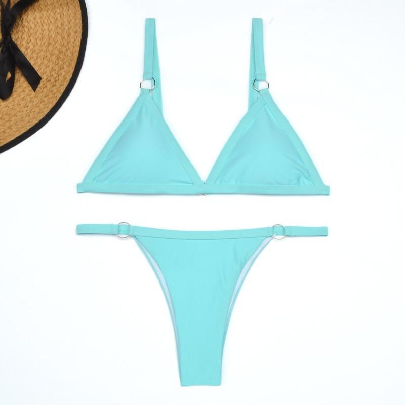 EB Zweiteiliger Bikini-Badeanzug mit goldfarbigen Metallringen und dreieckigen Körbchen