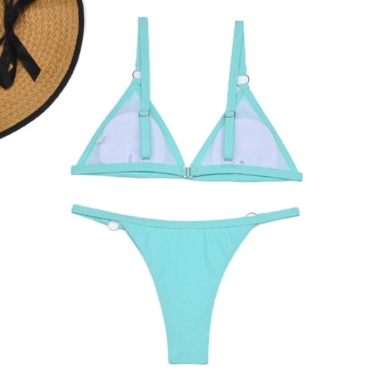 EB Zweiteiliger Bikini-Badeanzug mit goldfarbigen Metallringen und dreieckigen Körbchen