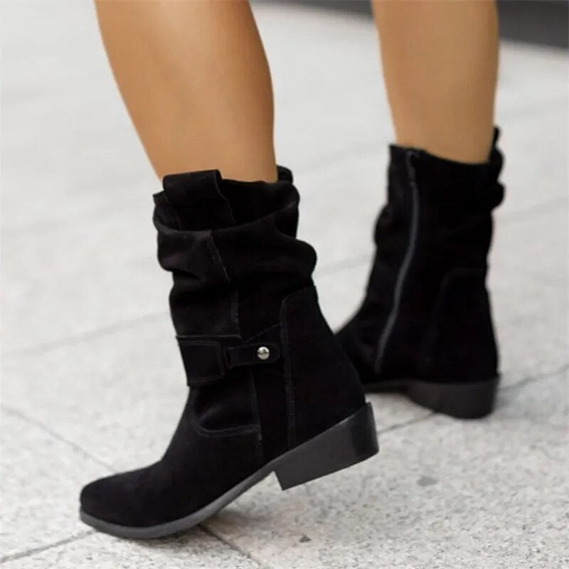 EB | Wildleder Stiefeletten mit Niedrigem Absatz
