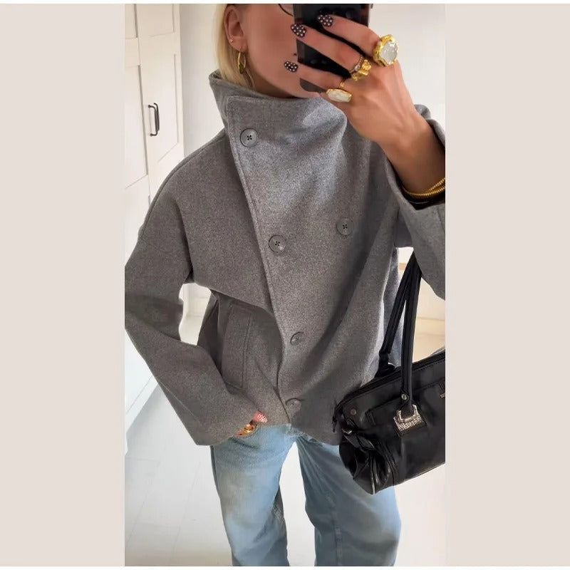 EB | Wollmischung Jacke mit Hohem Kragen und Knöpfen