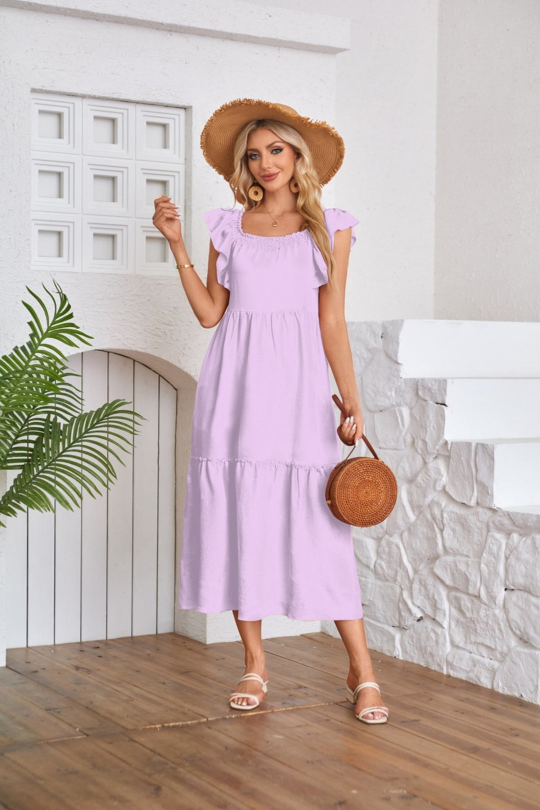 EB | Kleid mit plissiertem Saum und eckigem Ausschnitt, schulterfrei