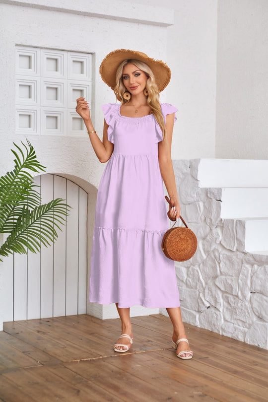 EB | Kleid mit plissiertem Saum und eckigem Ausschnitt, schulterfrei