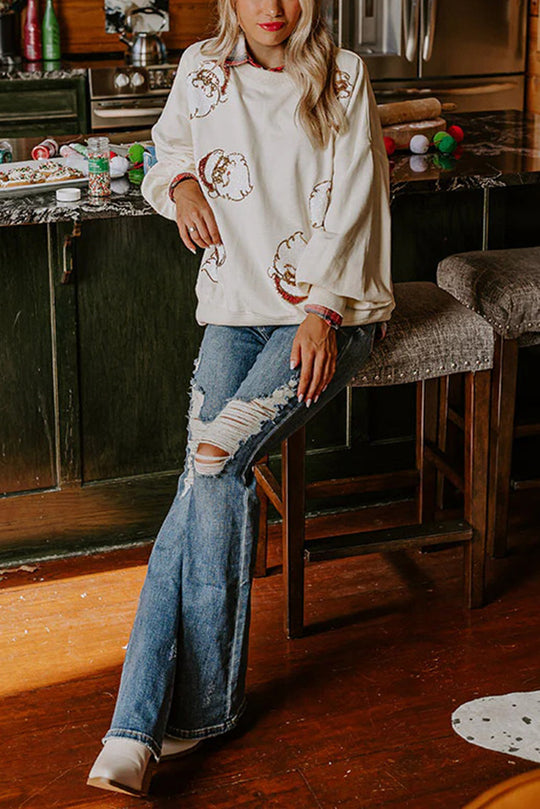 EB | Weihnachtsmann Pailletten Lässiges Lockeres Sweatshirt