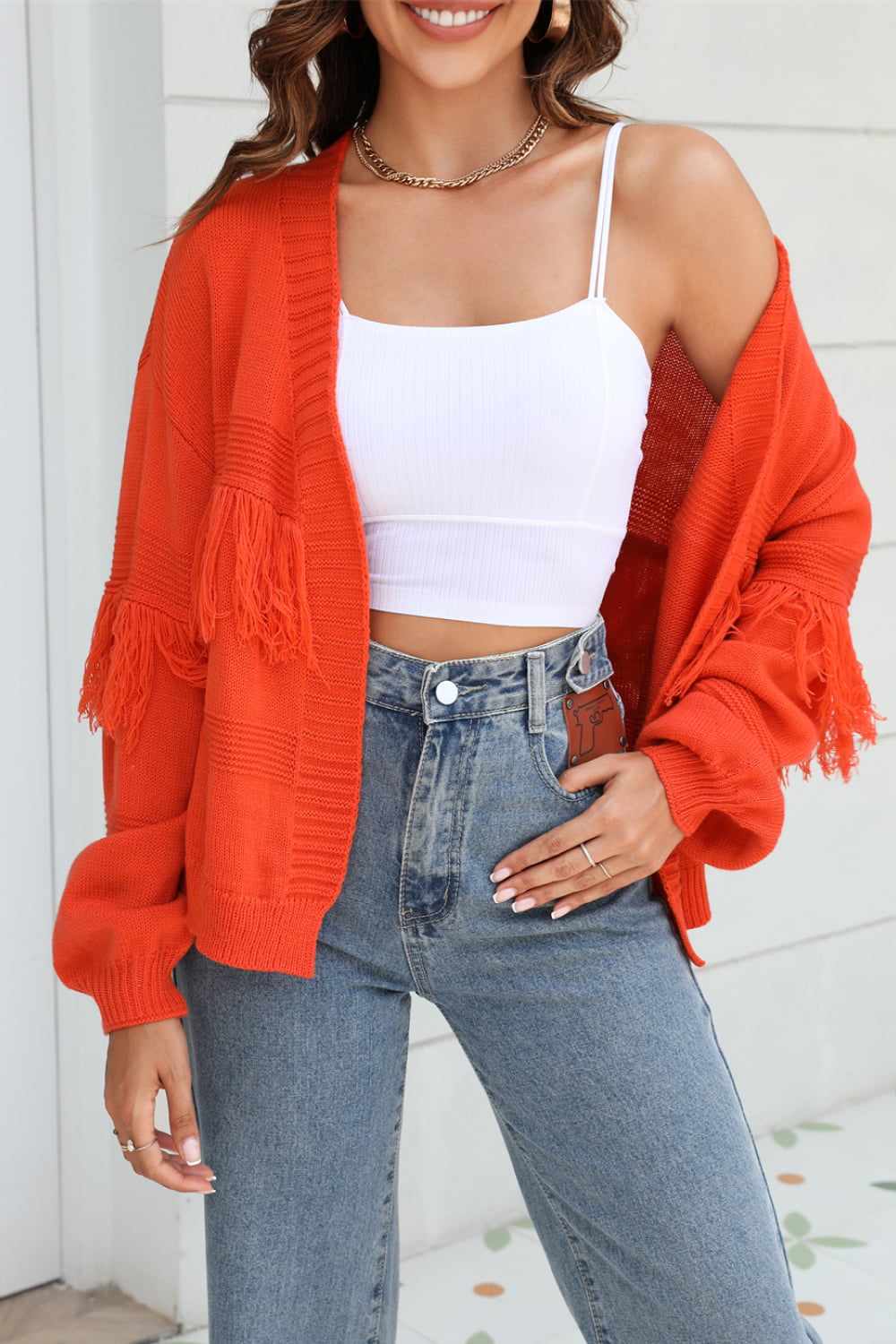 EB | Fransenbesatz Offene Vorder-Cardigan